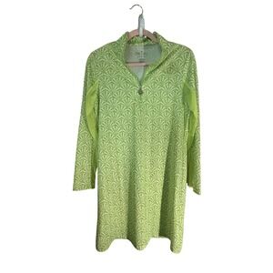 Stella Parker Golf Collection Lime Green Fan Print Mesh Panel 1/4 Zip Top Small